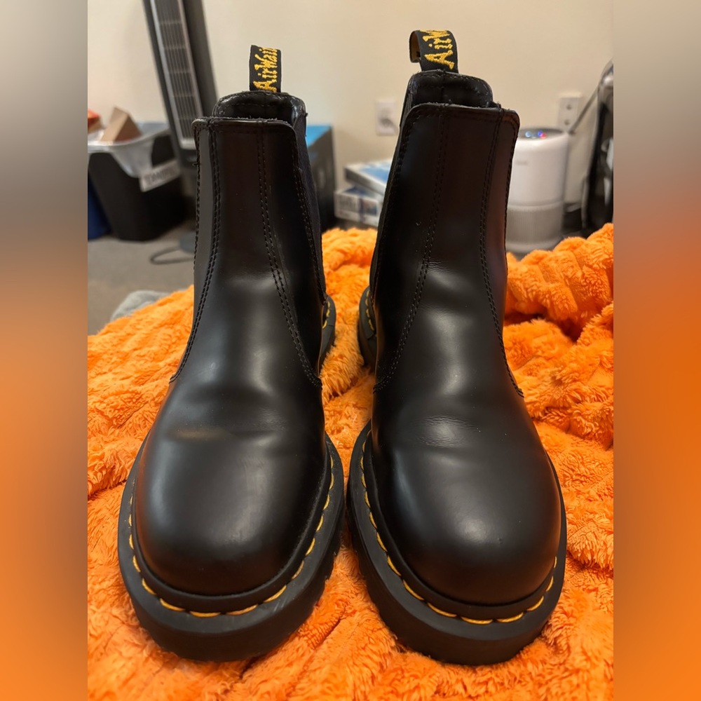 Dr. Martens Black Leather Boots with Yellow Accents